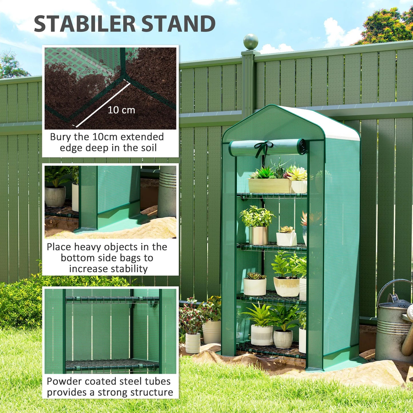 4 Tier Mini Greenhouse with Screen Roof, 27.6" X 19.7" X 62.2"