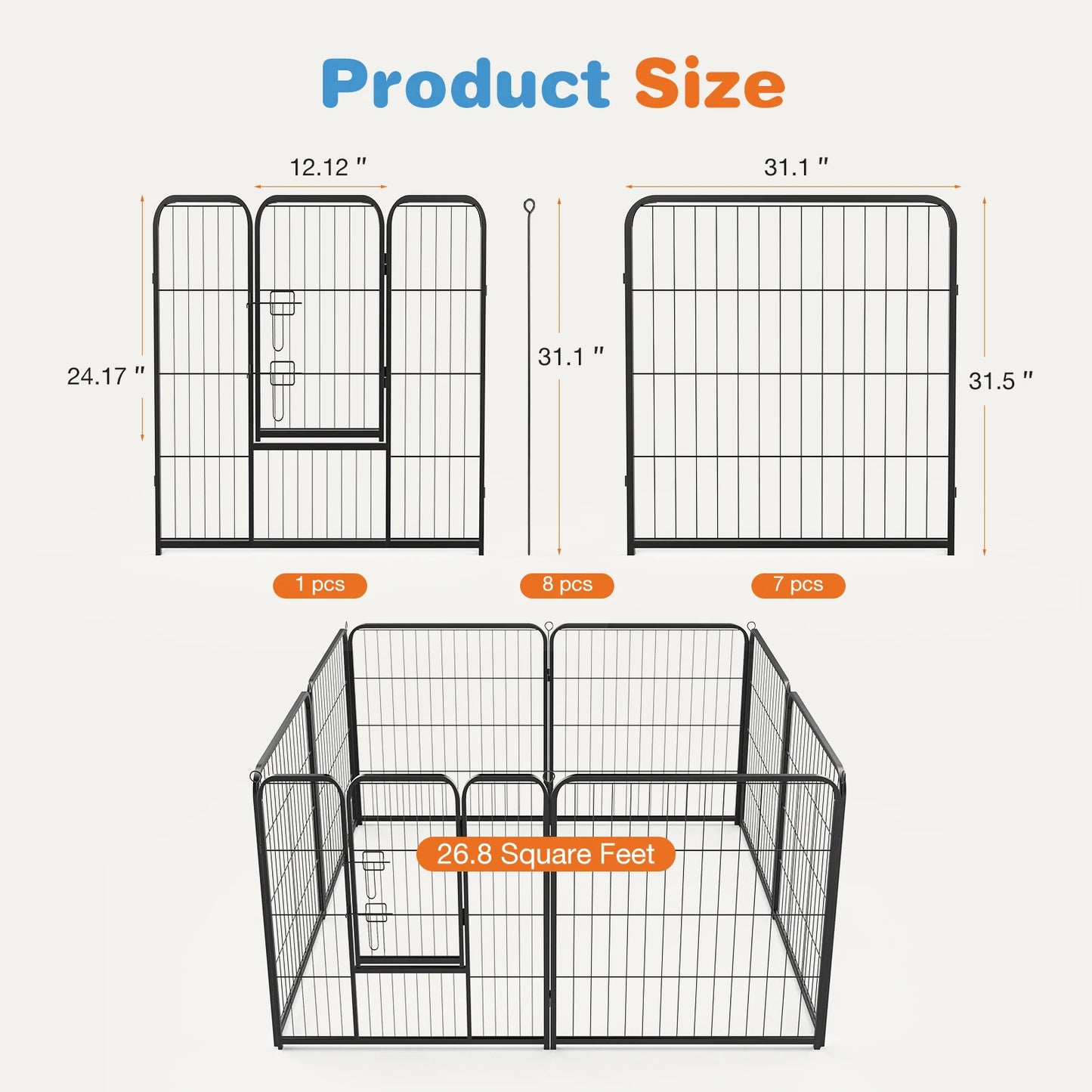 8 Panel Dog Playpen Indoor / Outdoor with Gate