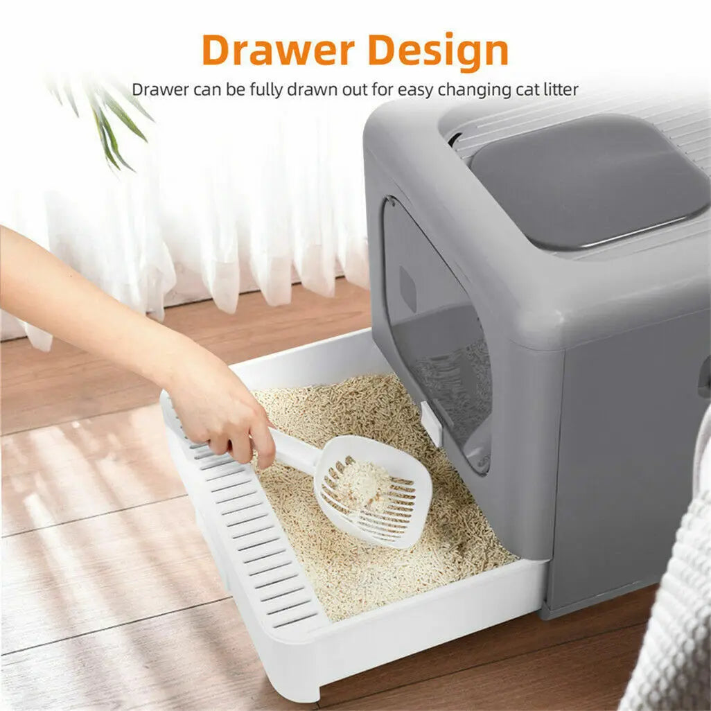 Cat Litter Box with Scoop and Tray Sifting Enclosed Foldable, Detachable