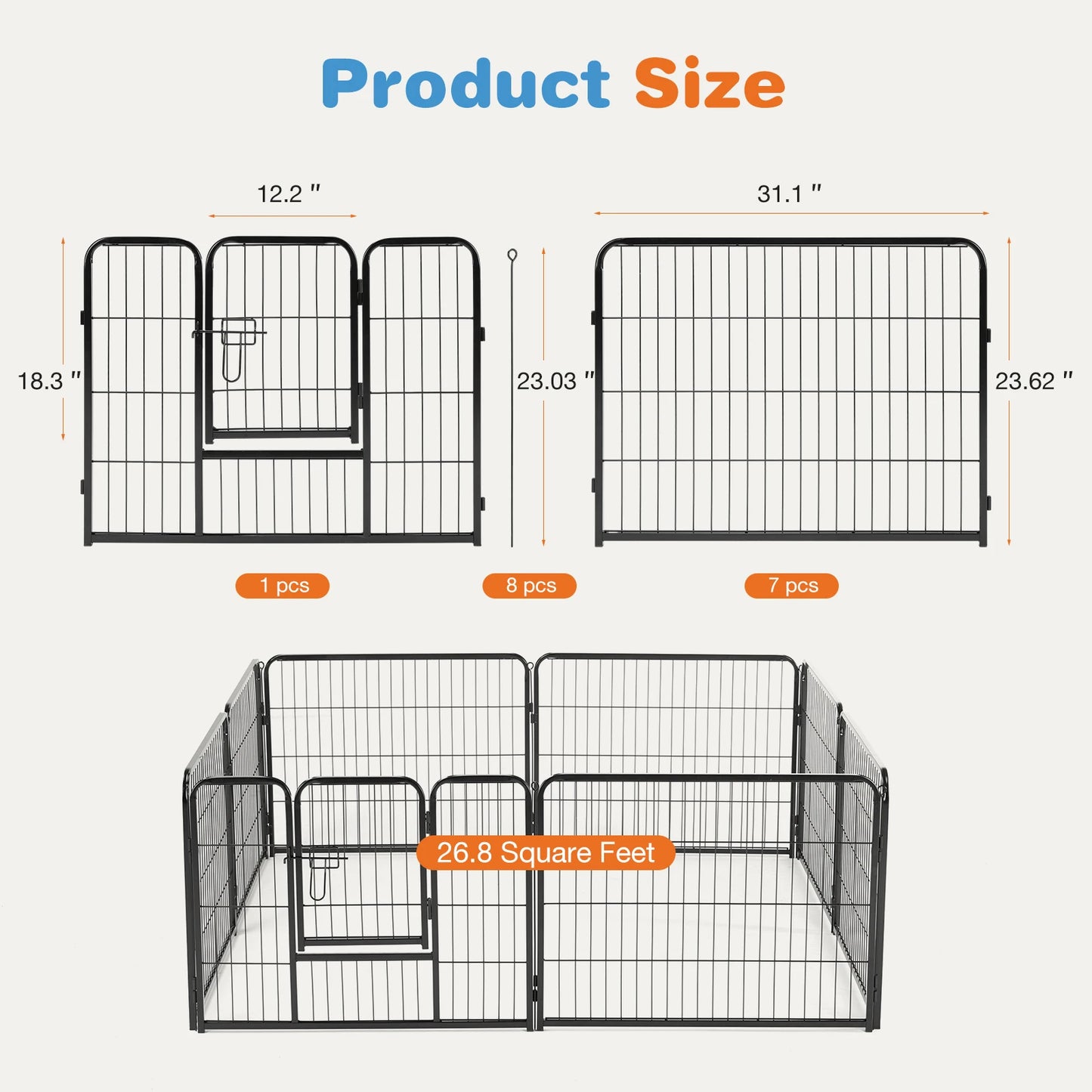 8 Panel Dog Playpen Indoor / Outdoor with Gate