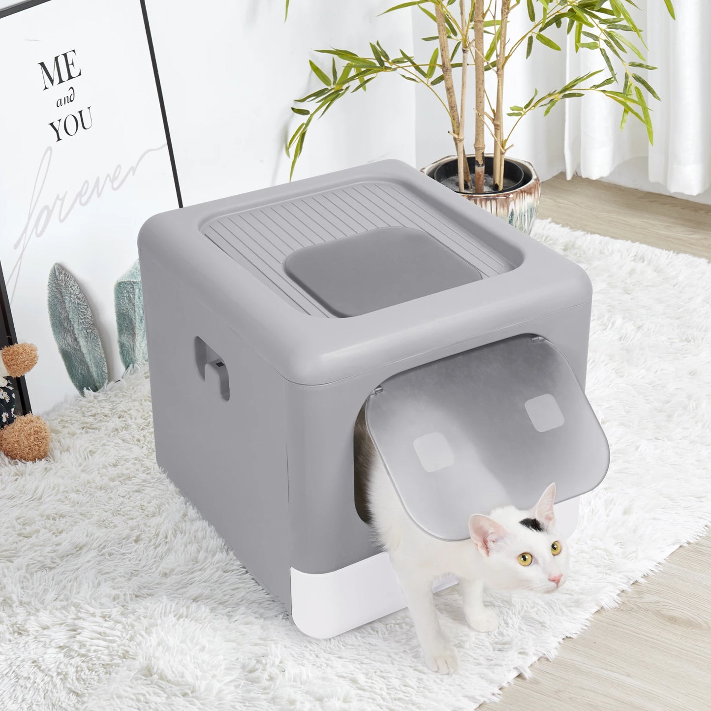 Cat Litter Box with Scoop and Tray Sifting Enclosed Foldable, Detachable