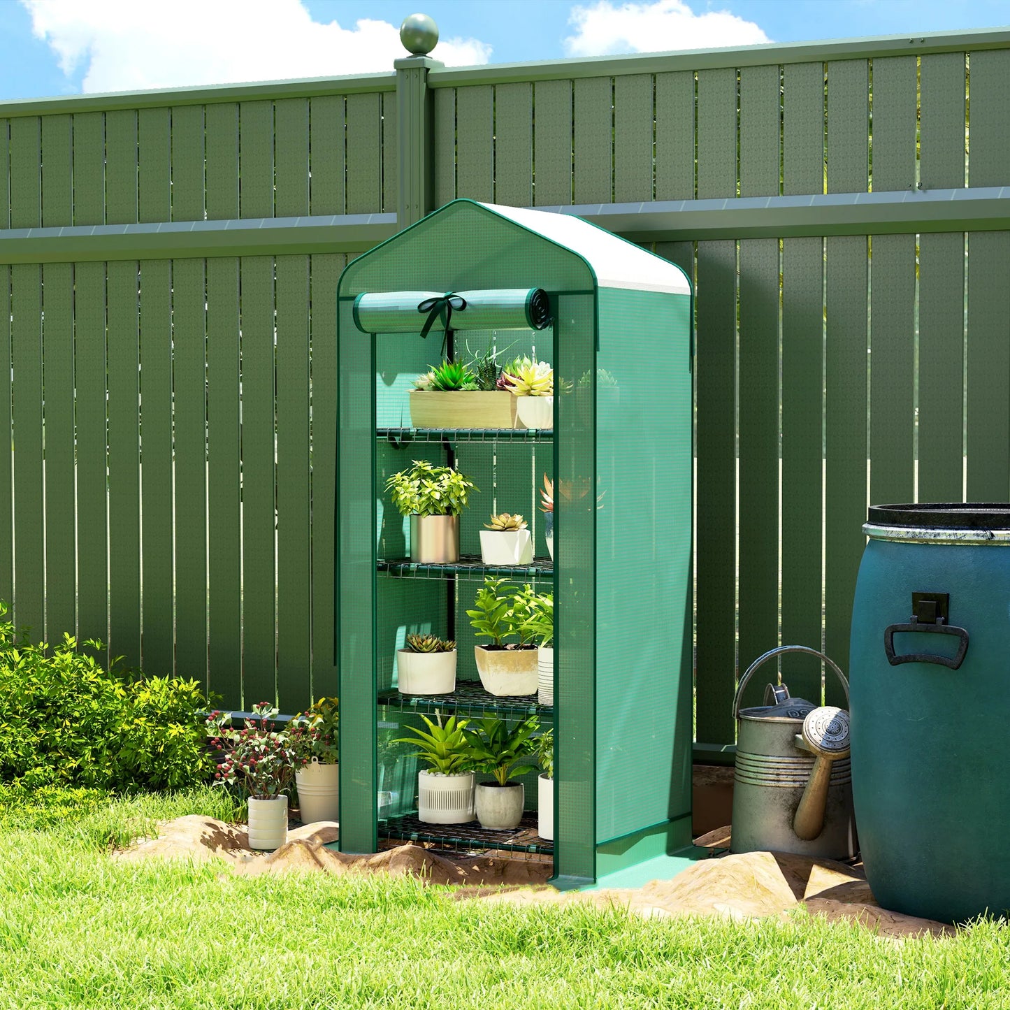 4 Tier Mini Greenhouse with Screen Roof, 27.6" X 19.7" X 62.2"