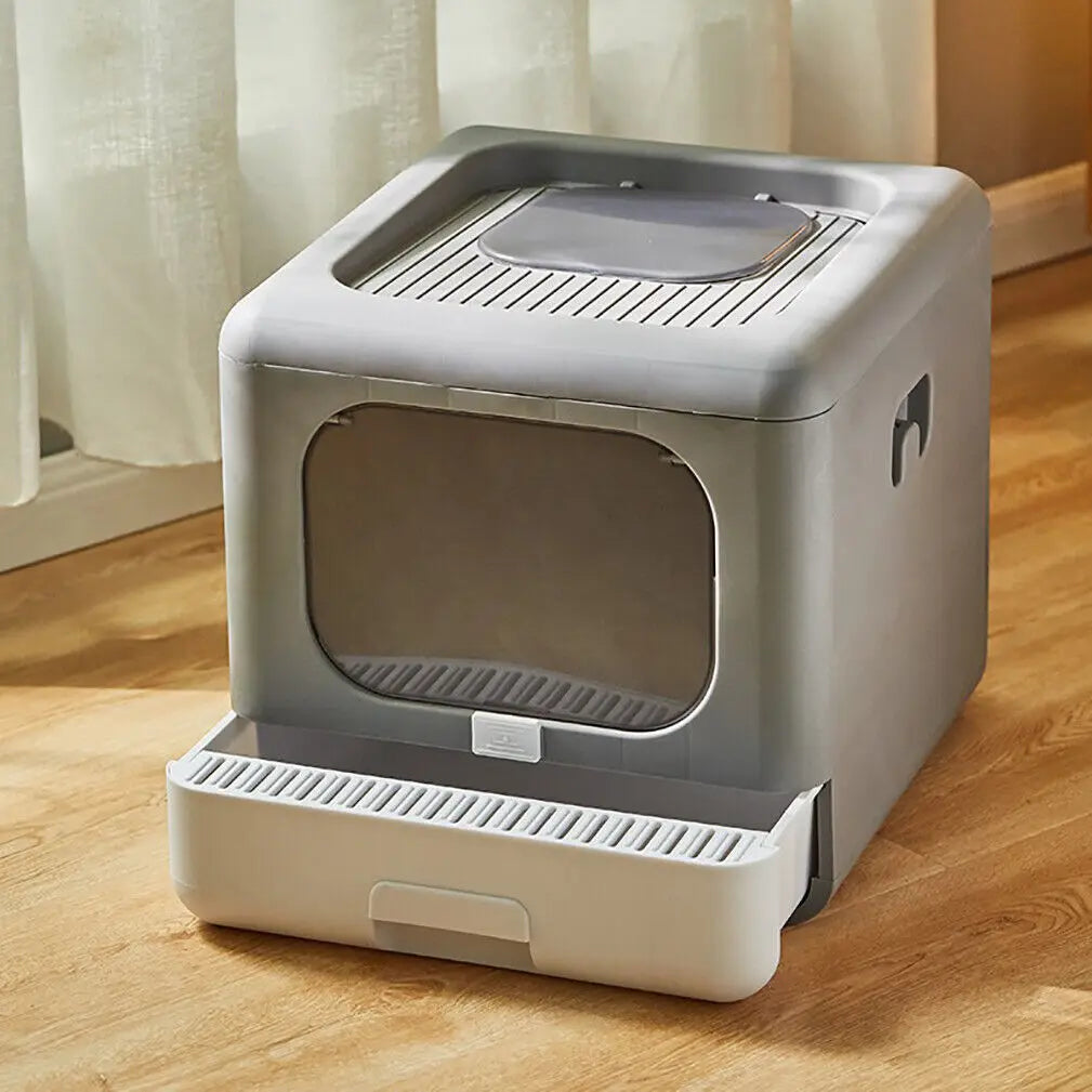 Cat Litter Box with Scoop and Tray Sifting Enclosed Foldable, Detachable