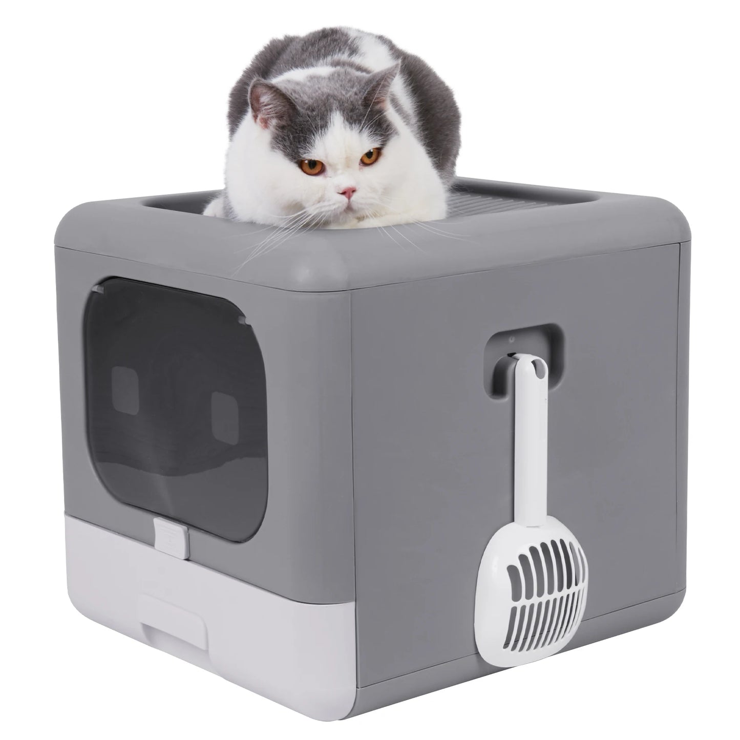 Cat Litter Box with Scoop and Tray Sifting Enclosed Foldable, Detachable