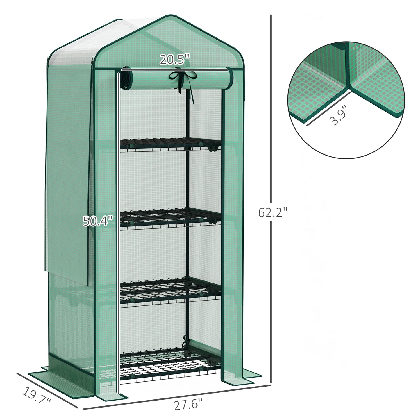 4 Tier Mini Greenhouse with Screen Roof, 27.6" X 19.7" X 62.2"