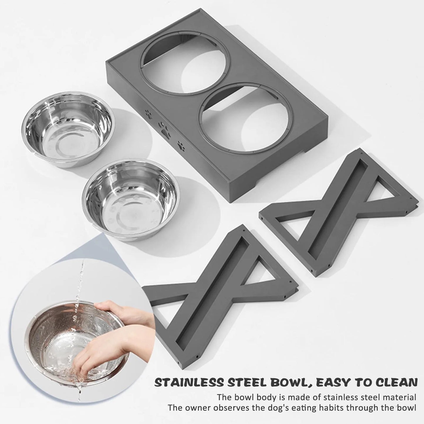 Stainless Steel Elevated Dog Bowl Non-Slip and No Spill Design