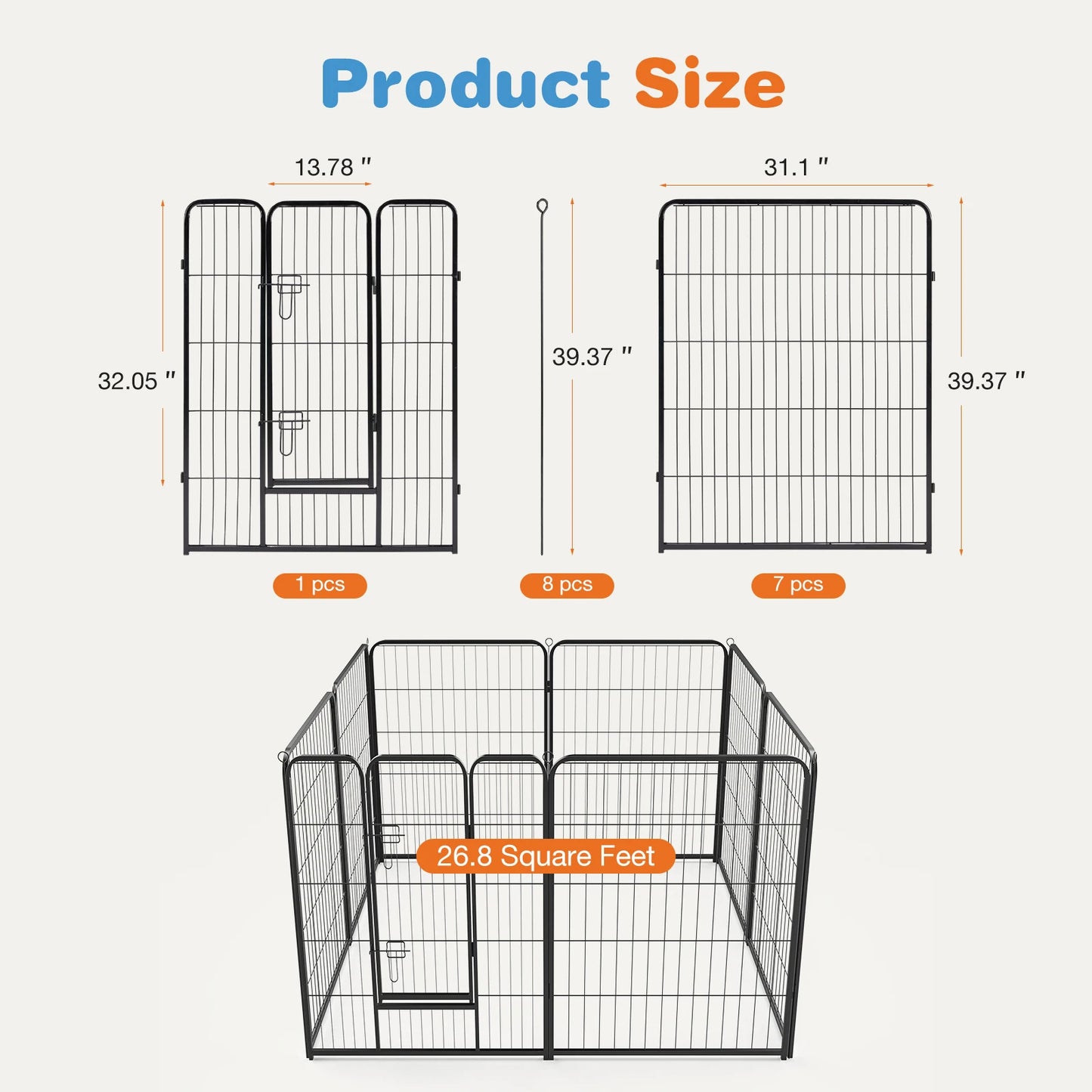 8 Panel Dog Playpen Indoor / Outdoor with Gate