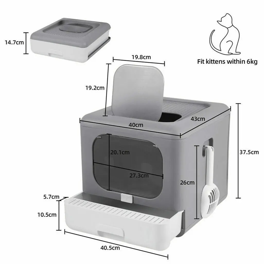 Cat Litter Box with Scoop and Tray Sifting Enclosed Foldable, Detachable