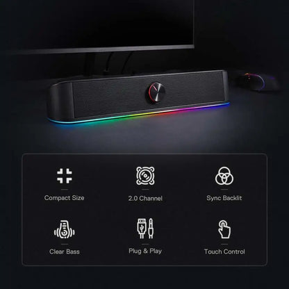 Tabletop Soundbar, 2.0 Channel Speaker with Dynamic Lighting Bar
