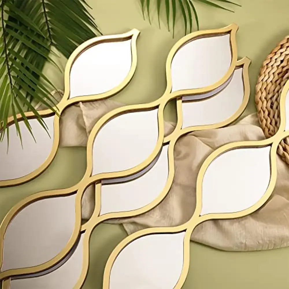 Teardrop Mirror Wall Art Decor Set of 4 Gold Acrylic Wood Backing Modern Vintage Bohemian Style