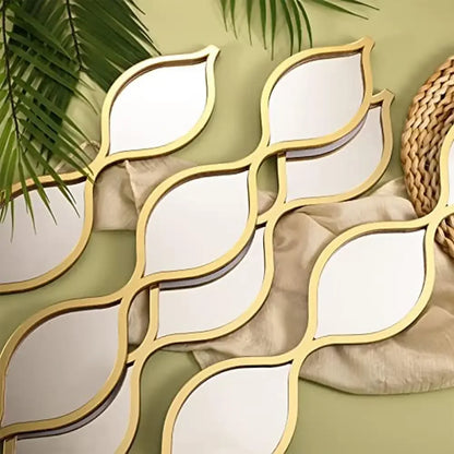 Teardrop Mirror Wall Art Decor Set of 4 Gold Acrylic Wood Backing Modern Vintage Bohemian Style