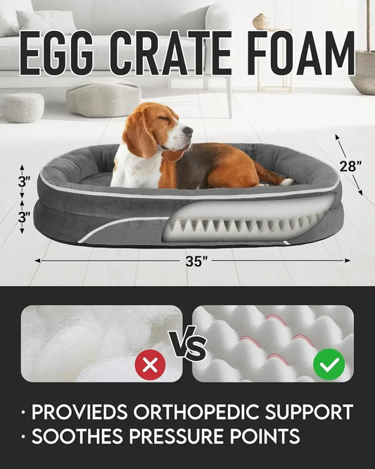 Orthopedic Dog Bed Couch for Large Sized Pets with Egg Foam Support, Four-Sided Bolster Cushions, Soft Tear-Resistant Fabric