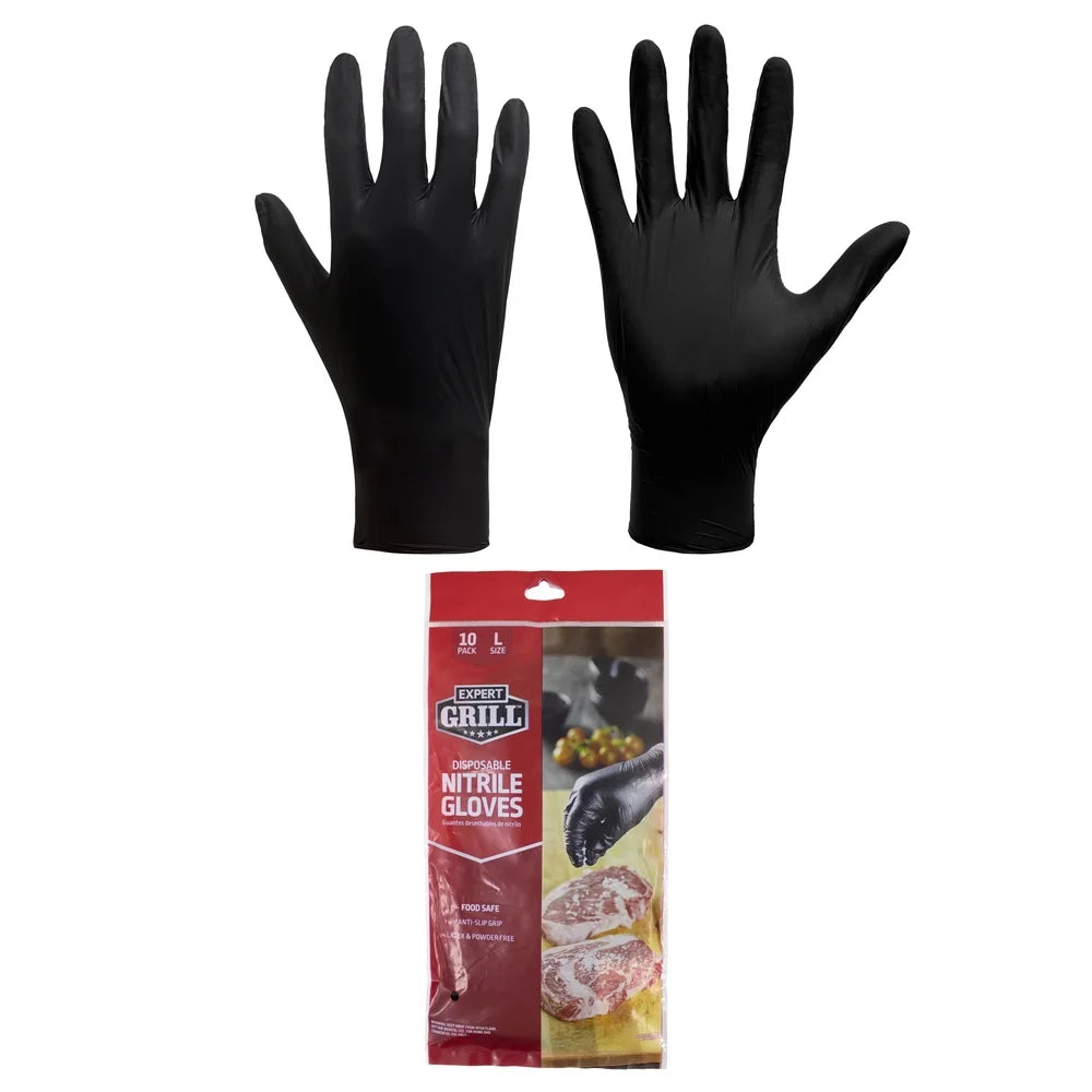 10PK Disposable Gloves, Food Safe Black Nitrile, Powder Free