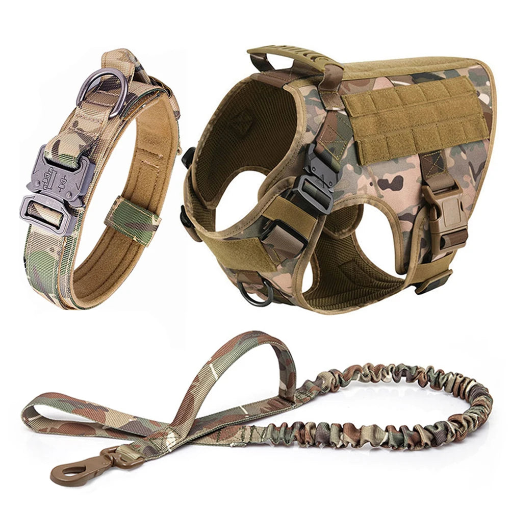 Dog Harness Collar Leash Set, Military Tactical Vest