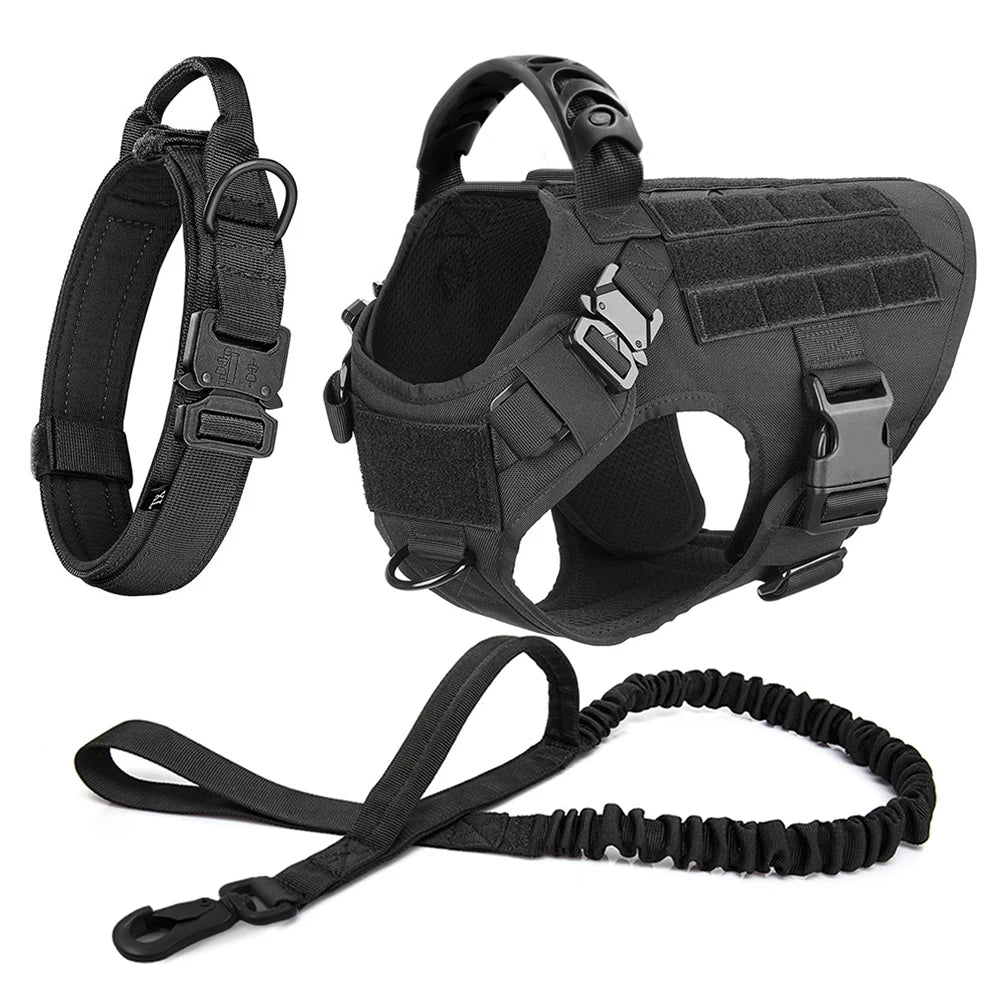 Dog Harness Collar Leash Set, Military Tactical Vest