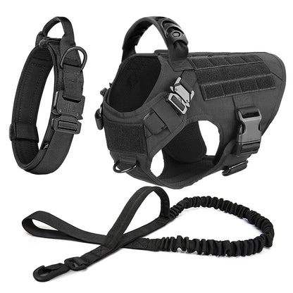 Dog Harness Collar Leash Set, Military Tactical Vest