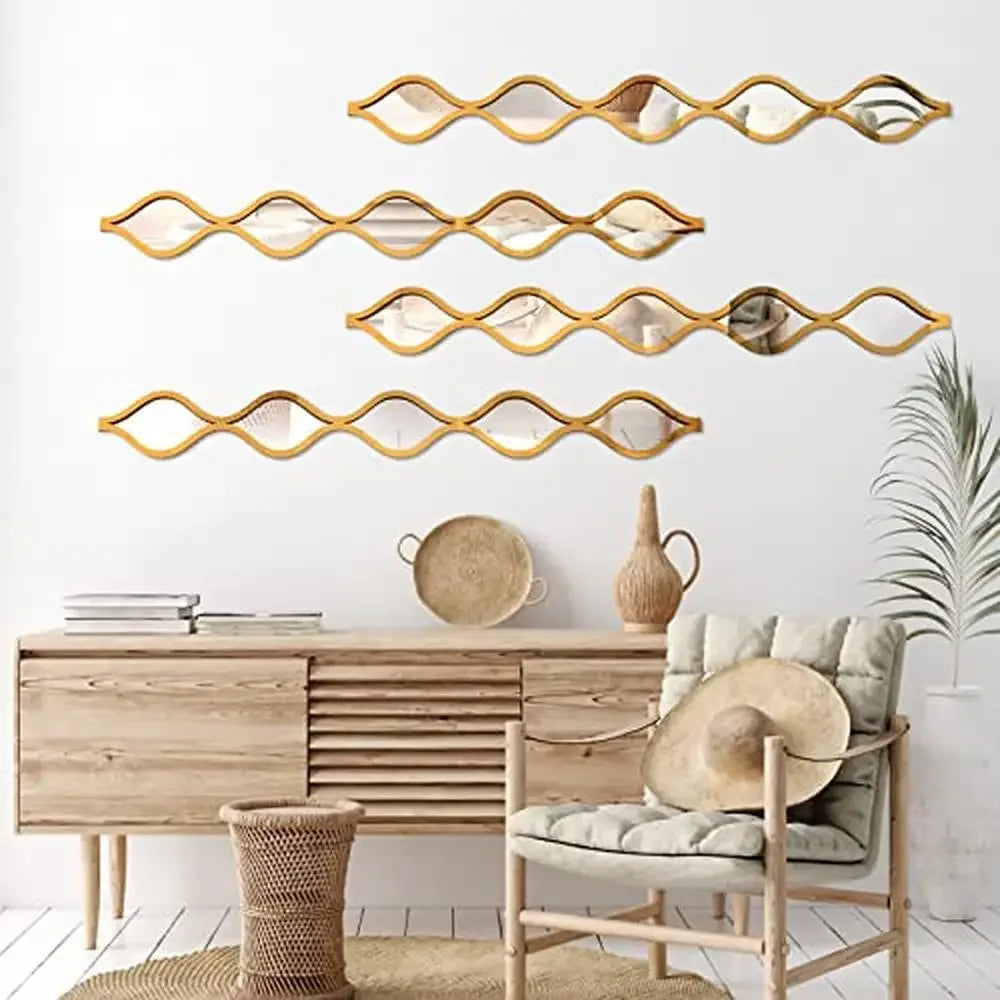 Teardrop Mirror Wall Art Decor Set of 4 Gold Acrylic Wood Backing Modern Vintage Bohemian Style