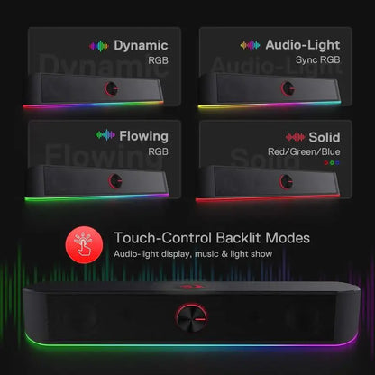 Tabletop Soundbar, 2.0 Channel Speaker with Dynamic Lighting Bar