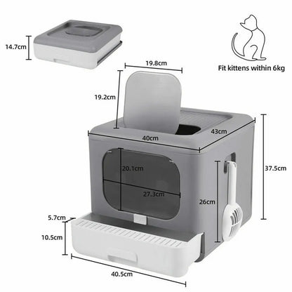 Cat Litter Box with Scoop and Tray Sifting Enclosed Foldable, Detachable
