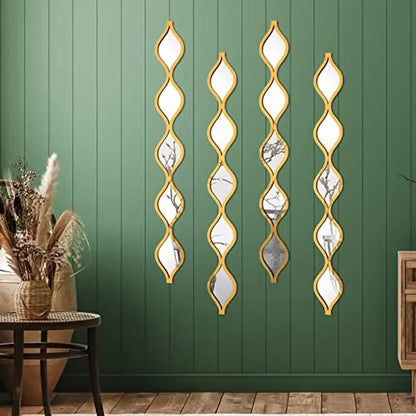 Teardrop Mirror Wall Art Decor Set of 4 Gold Acrylic Wood Backing Modern Vintage Bohemian Style