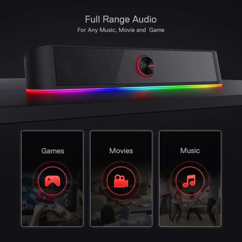 Tabletop Soundbar, 2.0 Channel Speaker with Dynamic Lighting Bar