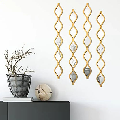 Teardrop Mirror Wall Art Decor Set of 4 Gold Acrylic Wood Backing Modern Vintage Bohemian Style