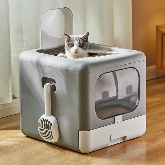 Cat Litter Box with Scoop and Tray Sifting Enclosed Foldable, Detachable